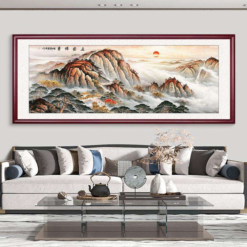 客厅装饰画中式山水画国画实木聚宝盆字画壁画办公室风水横幅挂画