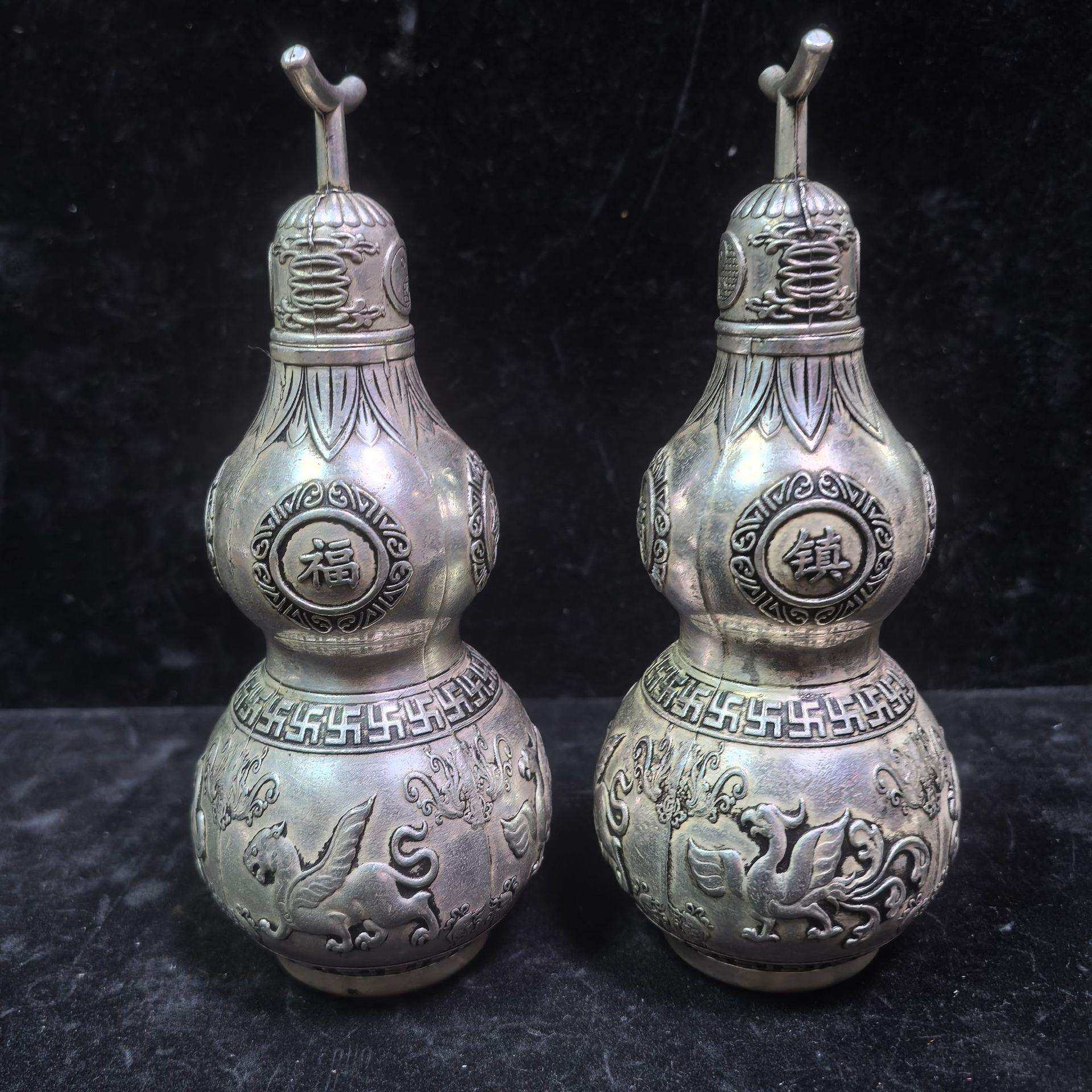 仿古做旧四大神兽铜葫芦挂件空心卧室家居装饰品福禄摆件工艺品