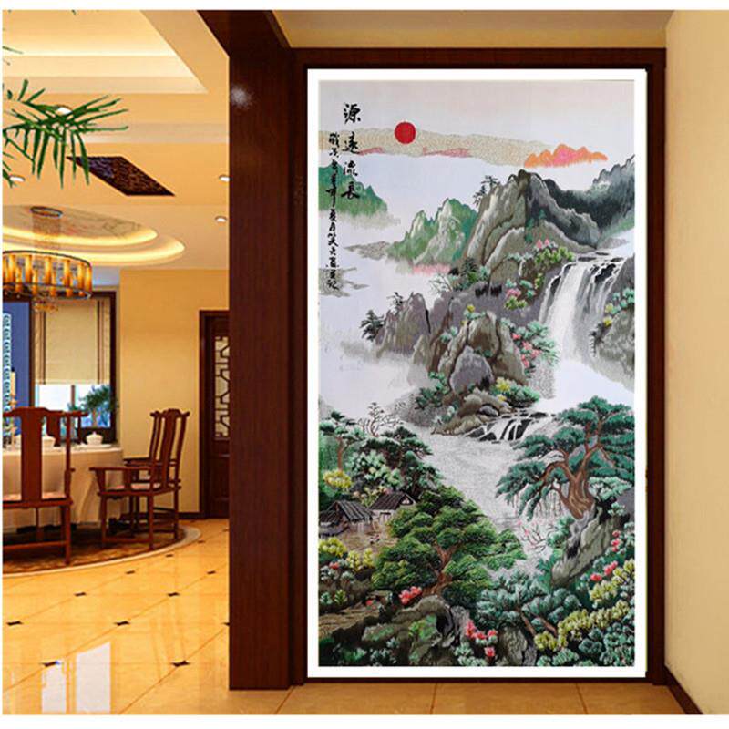 苏绣机绣装饰画成品手工绣玄关画源远流长厂家直销旅游品