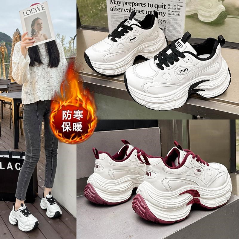 厚底老爹鞋女2024新款秋冬季百搭增高小个子松糕底加绒休闲运动鞋