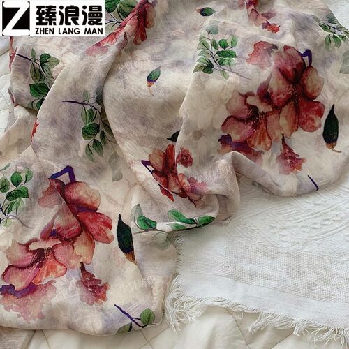绝美布料苎麻布料国色天香印花面料旗袍汉服连衣裙中国风服装手工