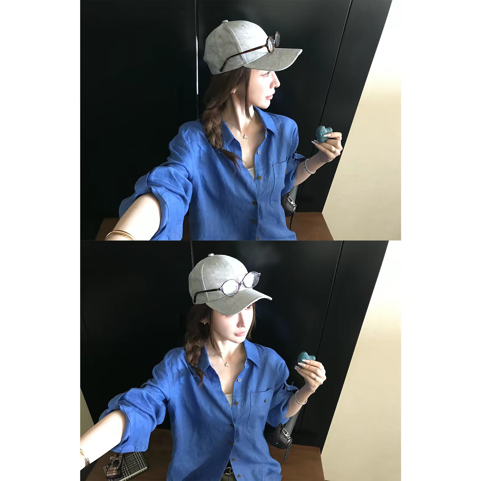 韩系慵懒风穿搭夏季新款设计感露衬衫
