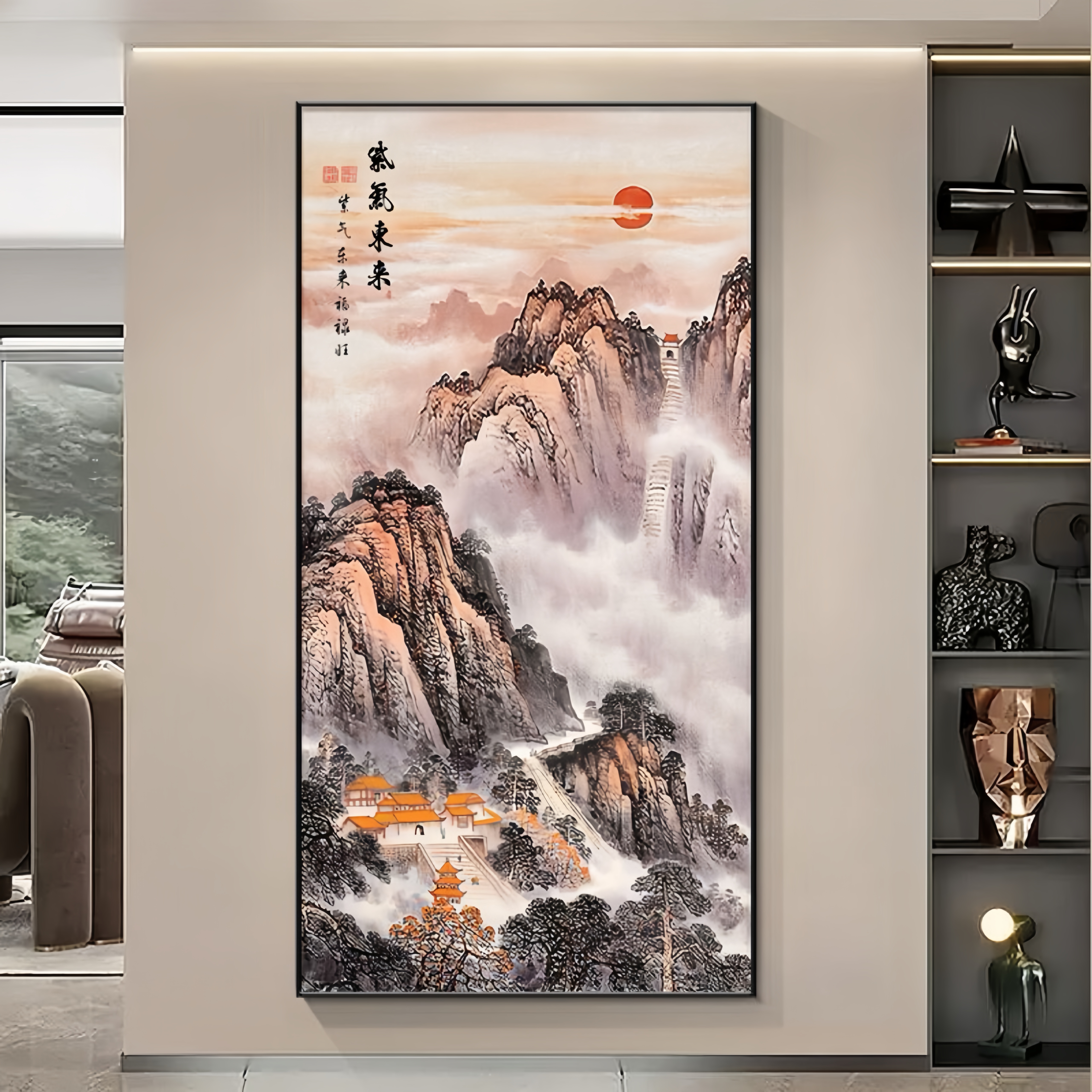 泰山画靠山图玄关装饰画中式有山