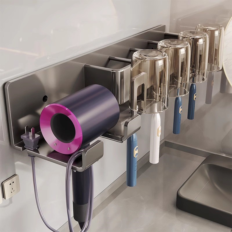 鑫馨园牙刷架子置物架吹r风机支架卫生间浴室洗漱台壁挂免打孔收