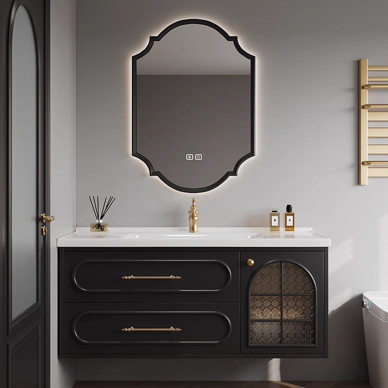 法式复古浴室e柜组合卫生间陶瓷一体盆轻奢洗漱台橡木洗脸池洗手