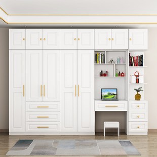 全屋订制带梳妆台衣柜书桌一体现代简约家用卧室实木衣橱大衣柜子