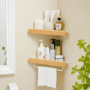 原木风实木三脚架卫生间浴室毛巾三角置物架墙角转角洗手间免打孔