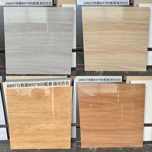 黄色亮光木纹砖800x800客厅卧室地砖餐厅商场瓷砖灰色仿实木地砖