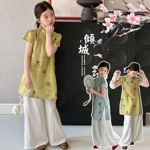 女童汉服夏季套装2025新款儿童旗袍夏装古风连衣裙新中式国风唐装