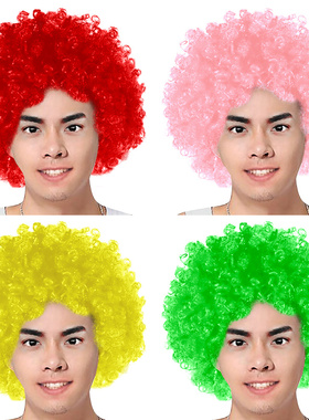 彩色假发爆炸头男万用小丑搞笑粉红橙色模特舞台表演道具全头发套