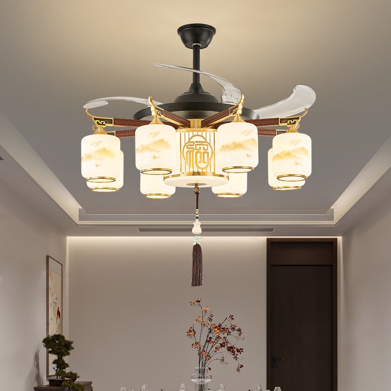 新中式风扇吊灯客厅灯护眼隐形一体吊扇灯现代中国风饭厅灯具电风