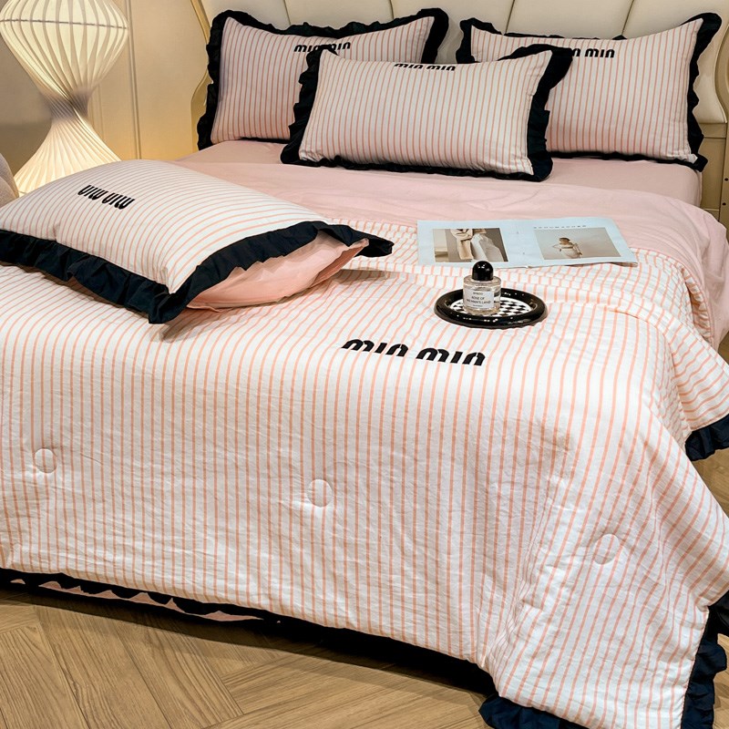 少女心水洗棉夏凉被四件套床笠款可机洗公主风空调被双人冷气被芯