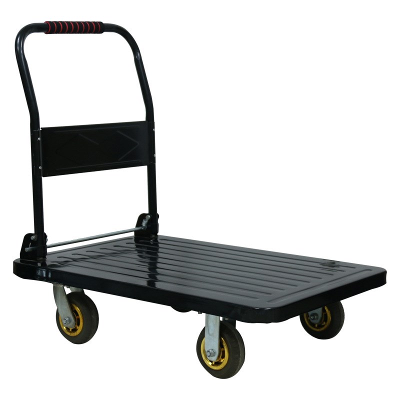 仓库货运平板车钢板小推r车加厚折叠平板手推车静音平板拉货搬运