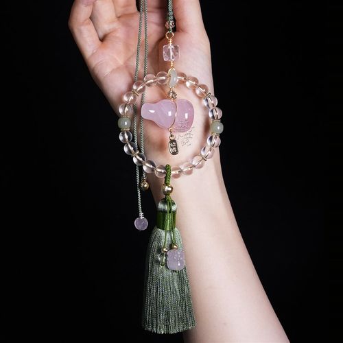 2025b新款高级感粉水晶葫芦白水晶汽车挂件古风流苏车内挂饰女短