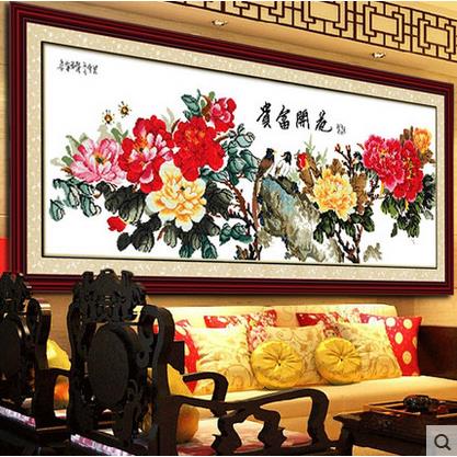 成品十字绣 出售纯手工花开富贵全景小鸟富贵牡丹绣好的客厅挂画