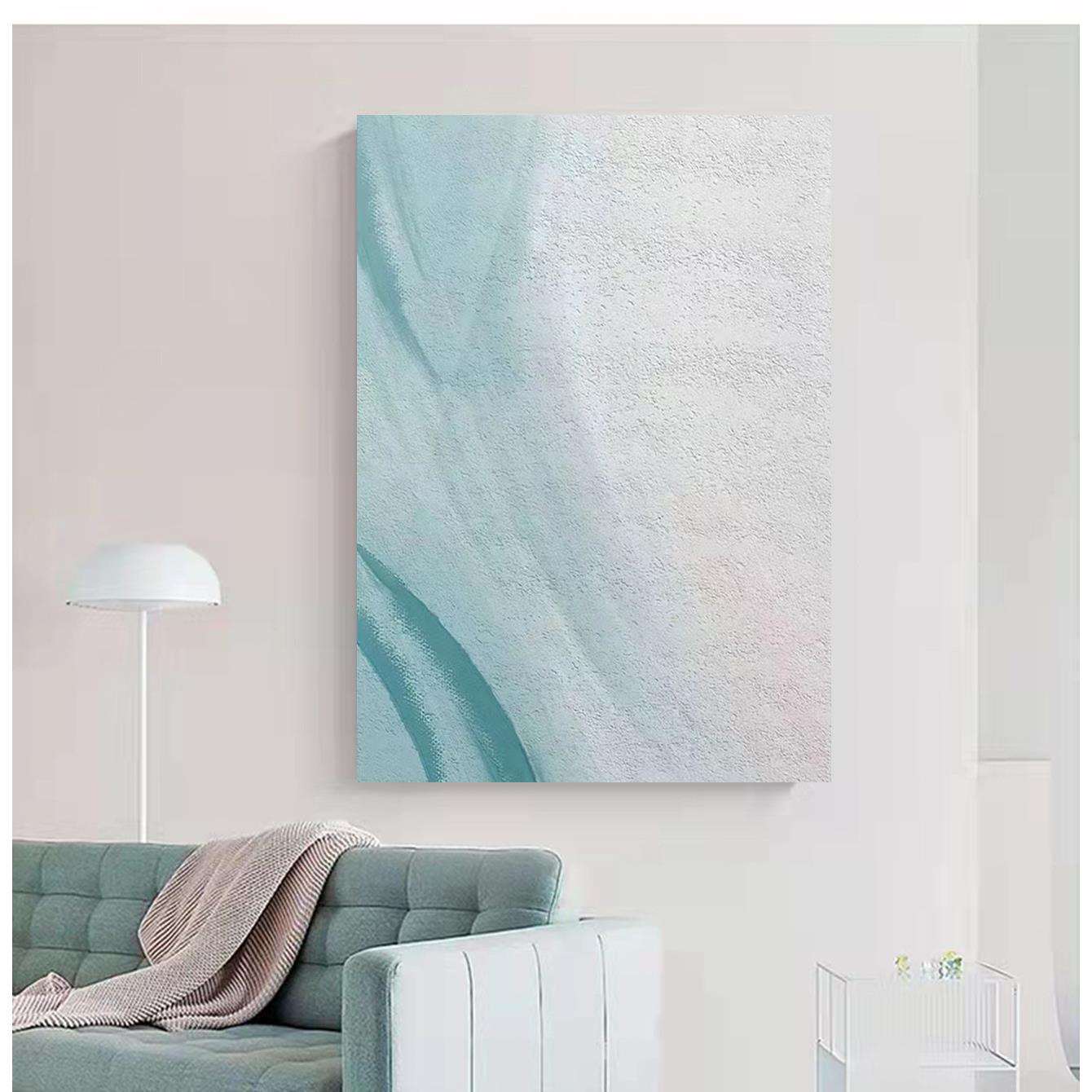 入户玄关纯手绘蓝色砂岩海浪装饰挂画客厅肌理画餐厅现代简约挂画