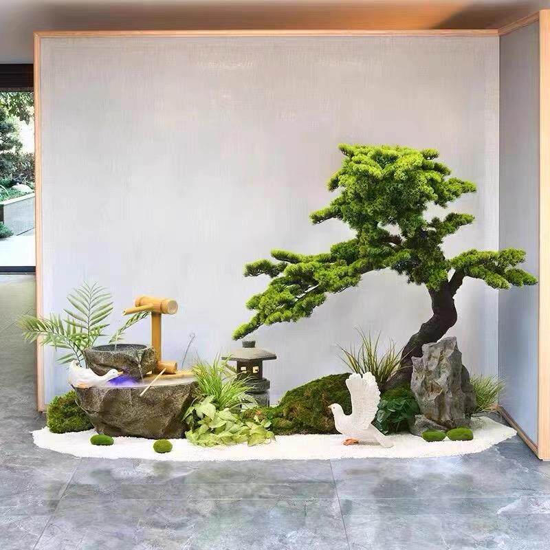 新中式仿真松树迎客松罗汉松室内摆件造景观装饰大型假树绿植盆景