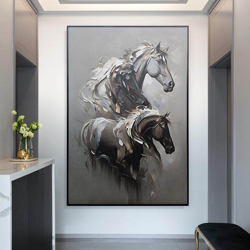 现代简约油画布玄关画 铝合金框客厅沙发背景装饰画壁画马80120