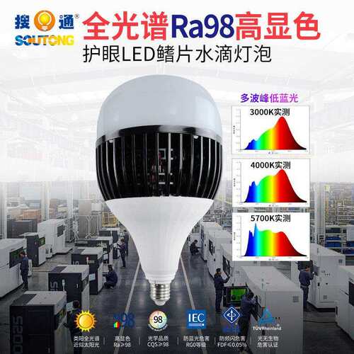 全光谱鳍片护眼灯泡ra98高显led大功率球泡工厂仓库摄影110V220V