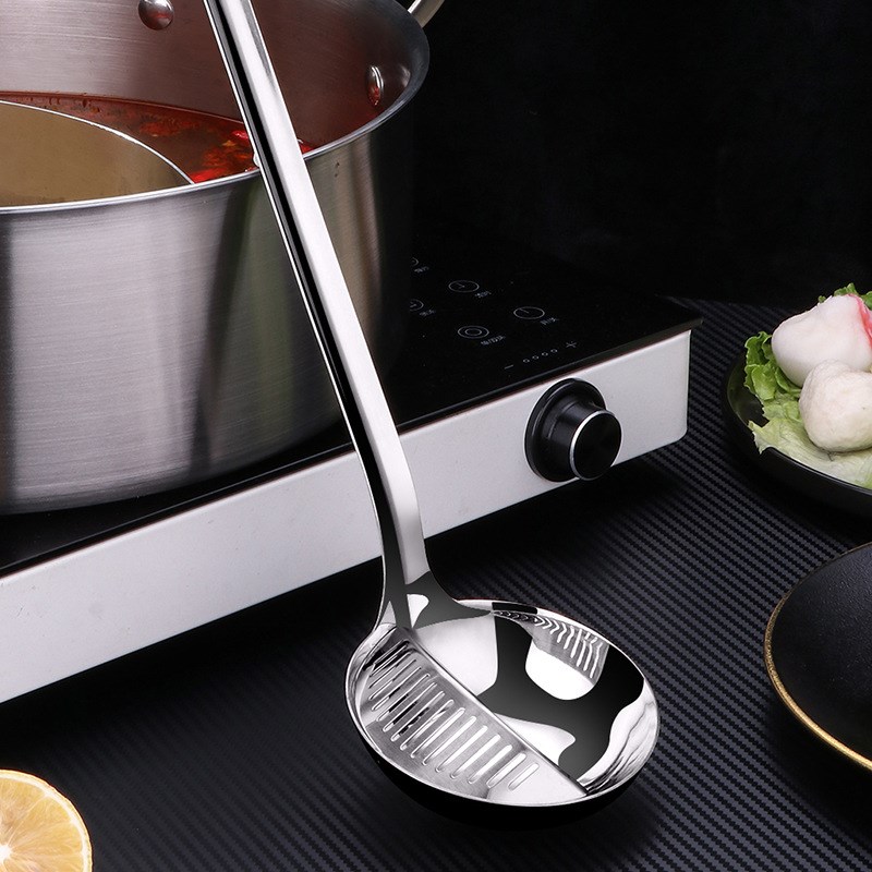 304不锈钢汤勺k厨房火锅挂壁漏勺多功能长柄过滤网家用捞取公用勺