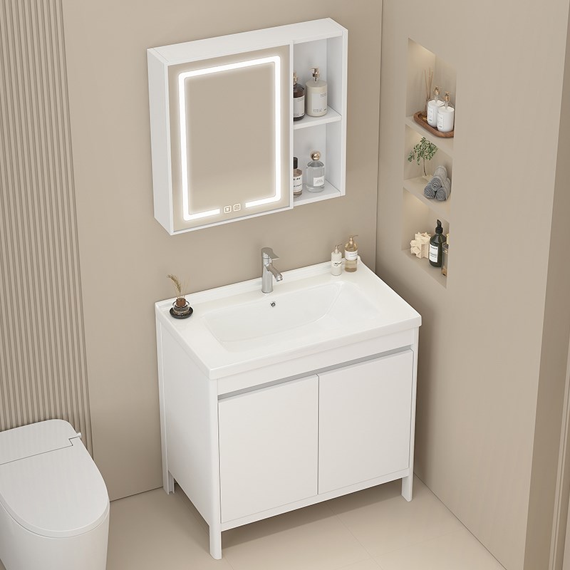 太空铝落地式洗手盆柜组合家用浴室小H户型洗漱台阳台一体陶瓷面