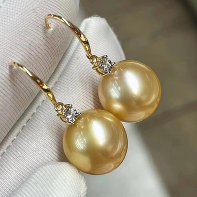 s925银南洋金珠耳坠女士珍珠耳饰经典王妃耳坠戴妃W高级感珍珠耳