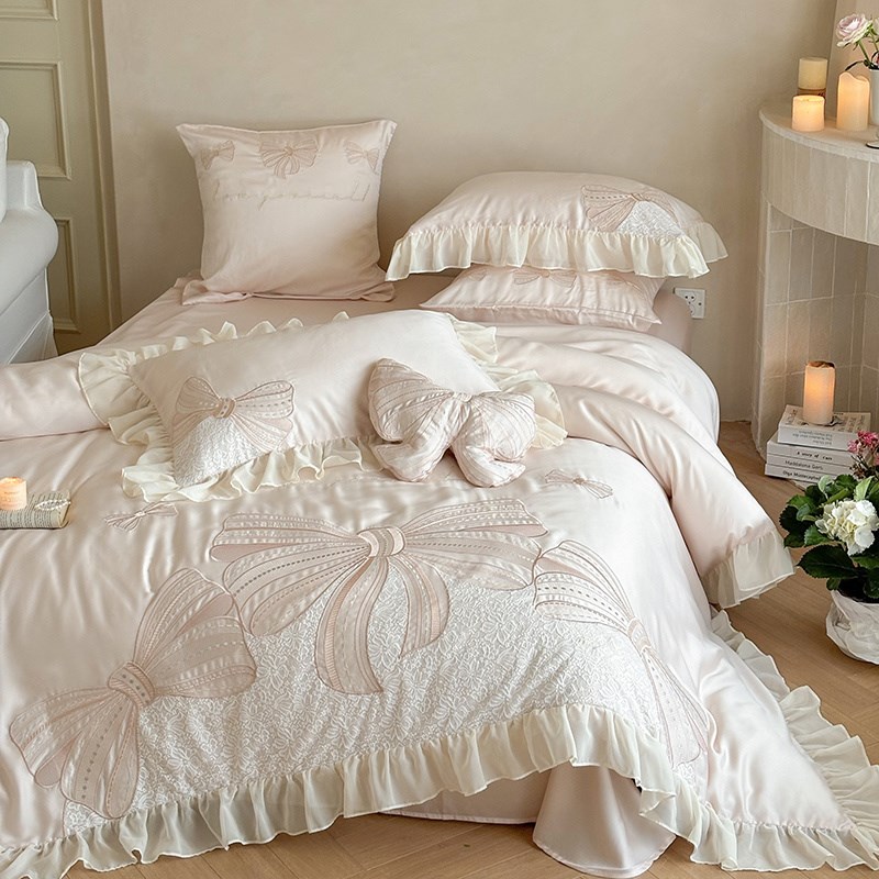 小清新夏季10i0支兰精天丝四件套丝滑公主风少女被套冰凉床上用品