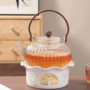 提梁壶玻璃煮茶壶家用蜡烛加热煮茶炉茶水保温围炉煮茶温茶炉套装