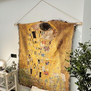 克里姆特复古抽象油画毯 中古艺术挂毯卧室床头墙面装饰毯 沙发毯