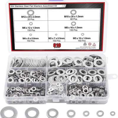 810pcs垫圈套装304不锈钢平垫圈平垫片组合螺丝垫圈圆形垫圈盒装