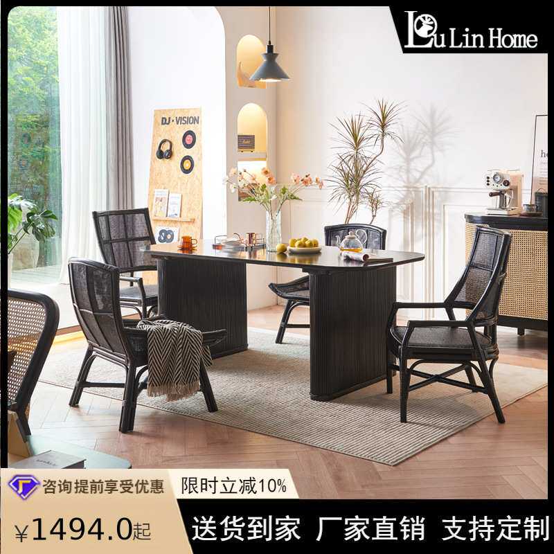 北欧实木餐桌现代简约黑色长桌椅组合家用小户型酒店餐厅吃饭桌子