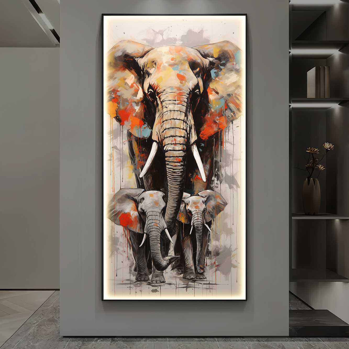 吉象如意入户玄关装饰画现代发光壁画高档大气走廊过道带灯挂画