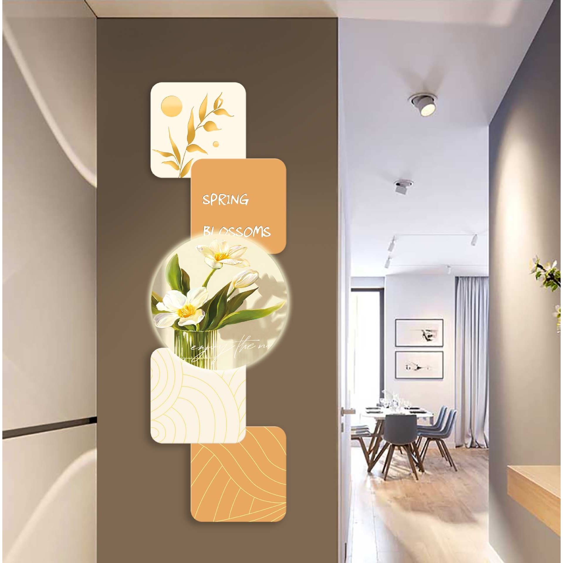 入户玄关装饰画现代简约客厅走廊过道挂画竖版拼接led灯风景壁画