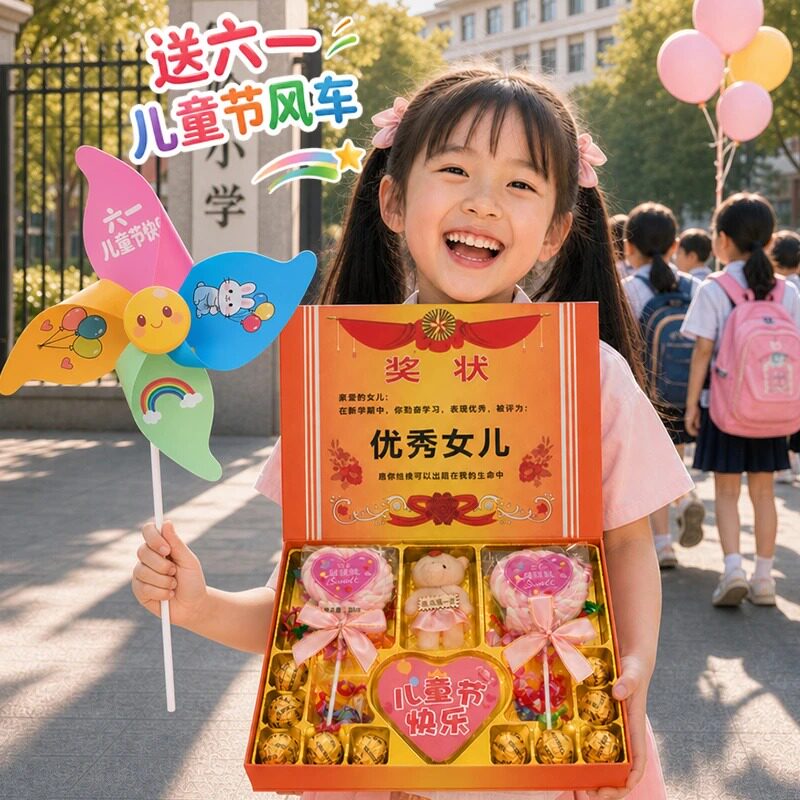 六一儿童节礼物送小朋友女儿奖状送女孩子学生牛奶巧克力糖果礼盒