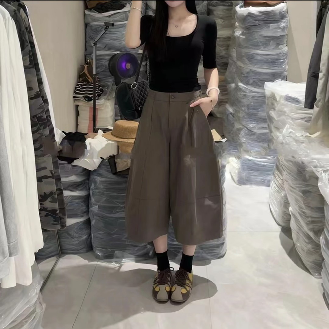 夏季高腰阔腿七分显瘦女裤