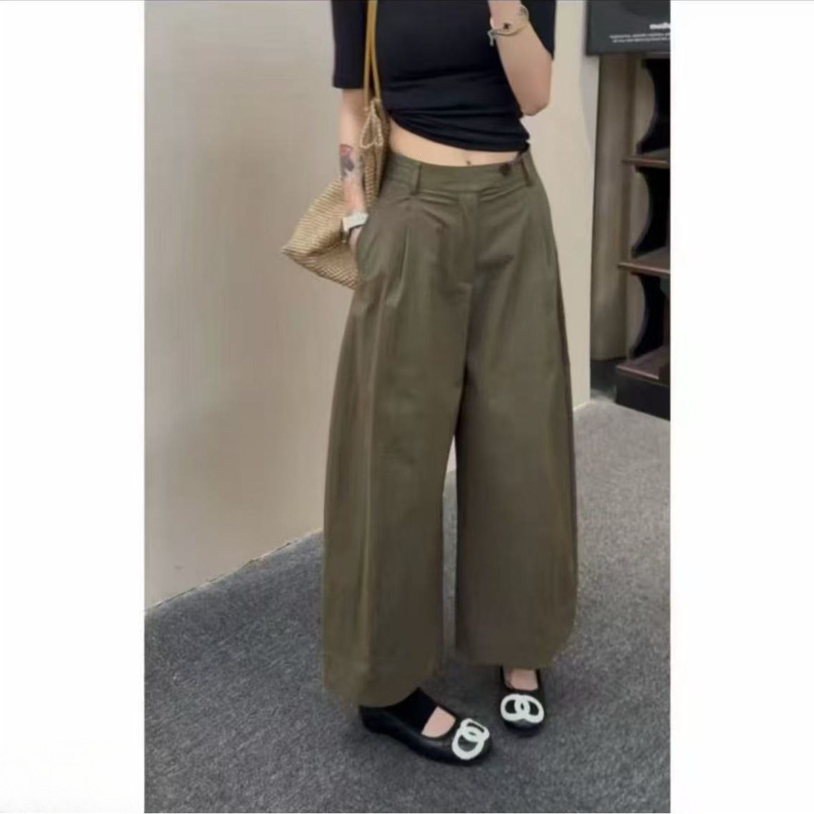 夏季韩系高腰显瘦九分阔腿女裤