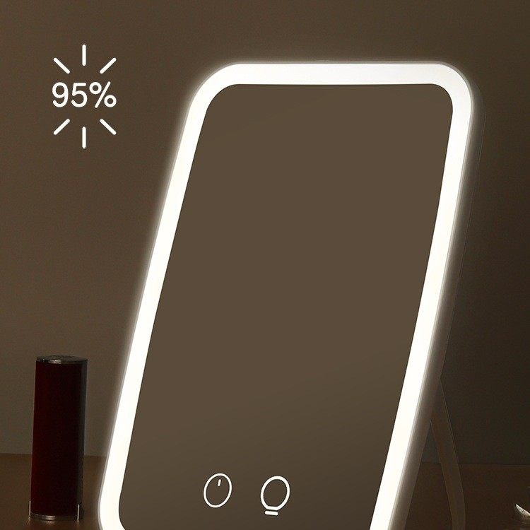 桌面led带灯化妆镜便携折叠学生宿舍男随身办公室梳妆台式小镜子