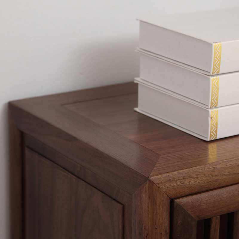 几何禅意新中式北美黑胡桃木餐边柜茶水柜客厅简约两门储物柜茶柜