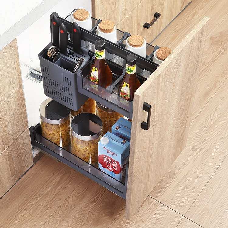 意铂尼玻璃拉篮厨房橱柜拉蓝抽屉式不锈钢可拆卸式调味篮内置碗篮