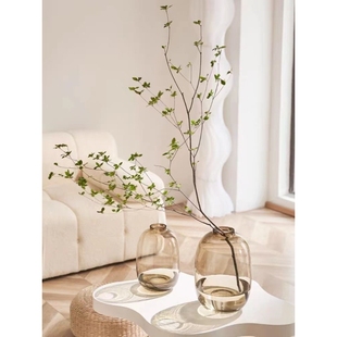 ?轻奢龟背竹玻璃花瓶摆件水培吊钟雪柳马醉木水养插花客厅落地装