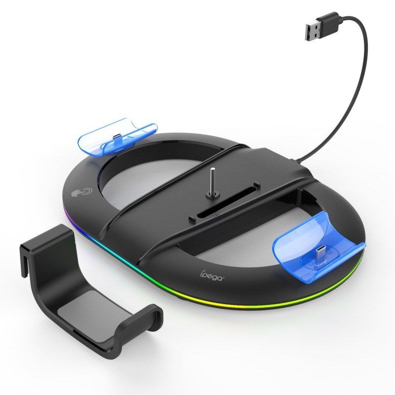 PS5slim游戏主机通用款直立式支架PS5手柄座充耳机挂架带氛围灯圈