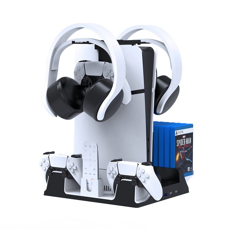新款PS5/PS5 Slim主机多功能散热底座 带HUB手柄触点双充游戏配件
