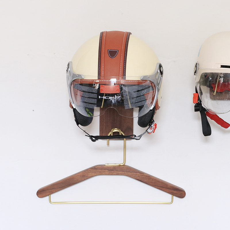 胡桃木安全帽收纳层架机车帽子安全帽多功能展示支架机车装备放置