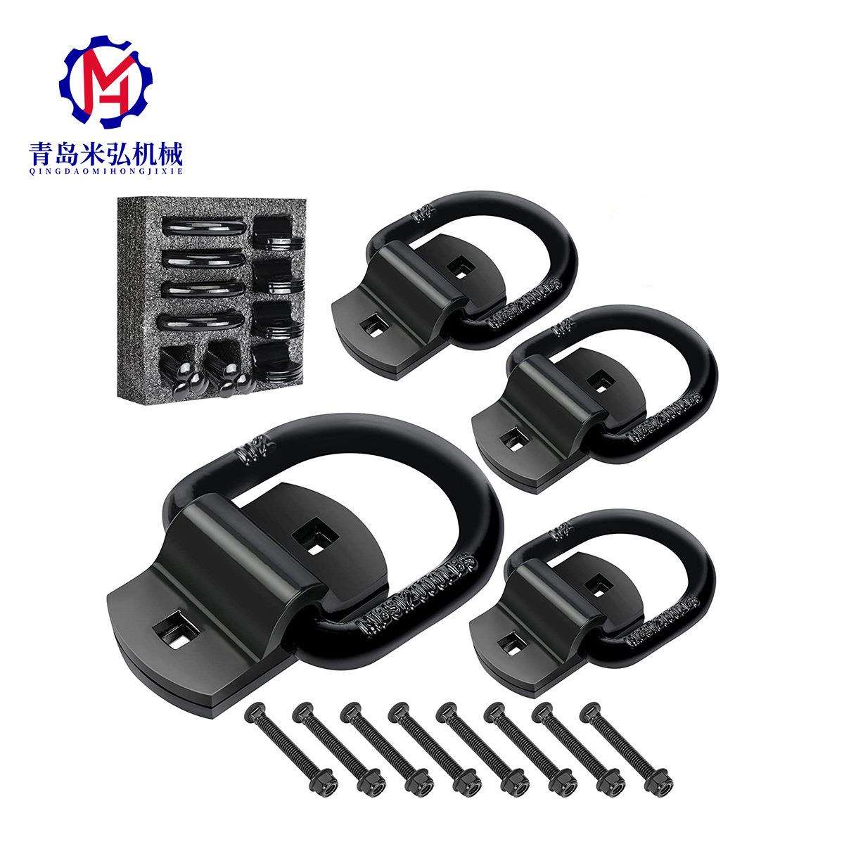 跨境 1/2英寸 12000磅D型环 带扣板螺丝一套 黑色喷塑D ring