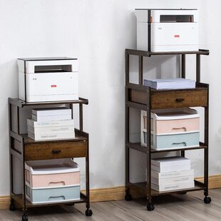 收纳架移动办公室桌复印机架整理实木多层打印机架子置物架落地面
