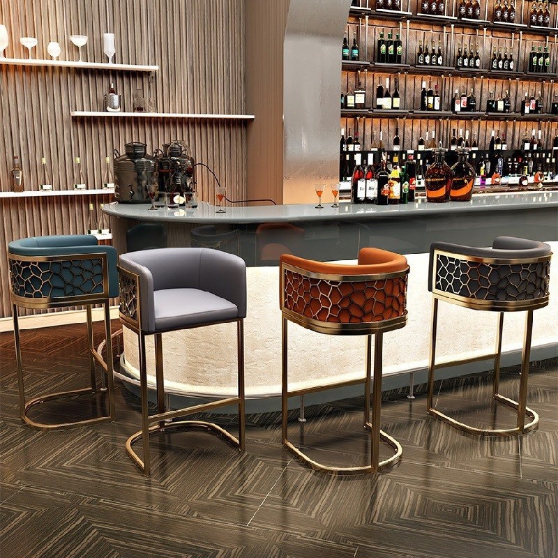 北欧靠背吧台椅k家用岛台餐吧椅轻奢椅子酒吧前台脚凳会所吧椅