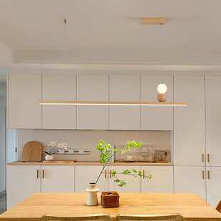 极简约原木风餐厅吊灯宋式美学一字长条餐桌岛台吊灯中古茶室灯具