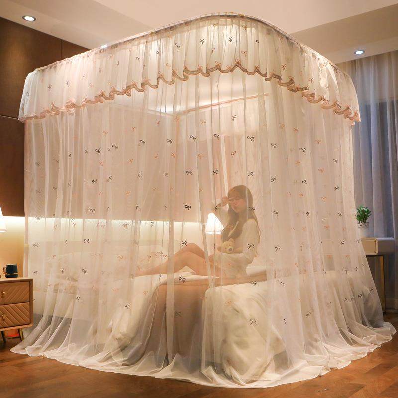 2021年新款导轨蚊帐家用夏天落地式u型轨道支架伸缩公主风吊顶式