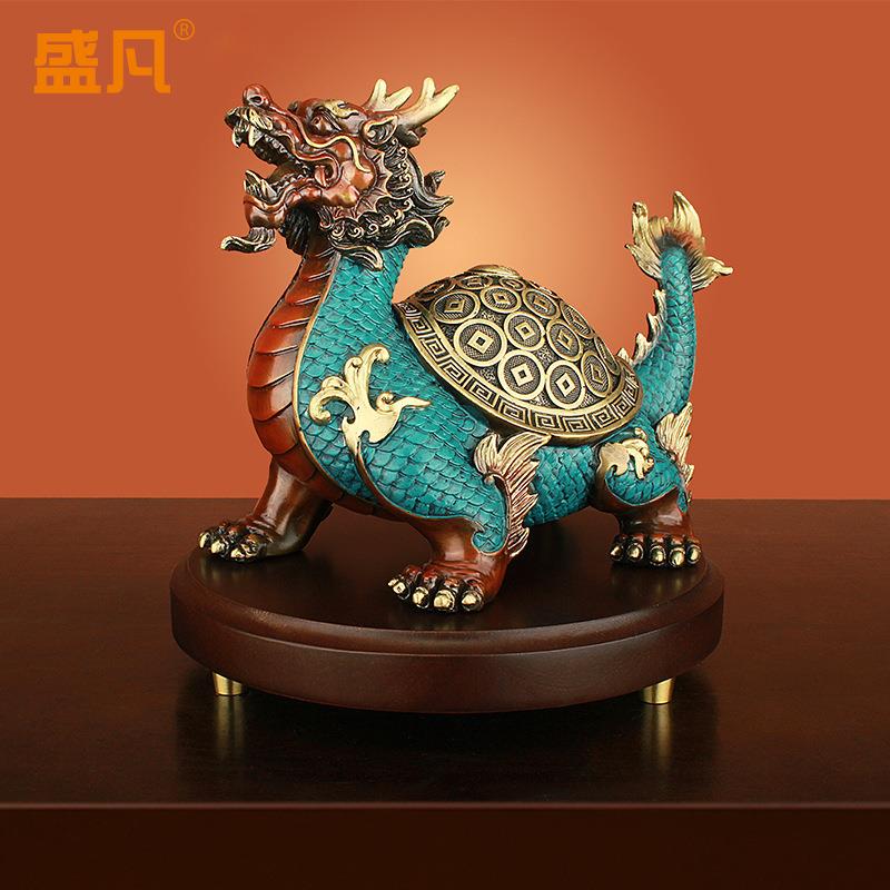 盛凡《财富荣归》铜龙龟摆件办公室办公桌书房招财铜钱装饰品