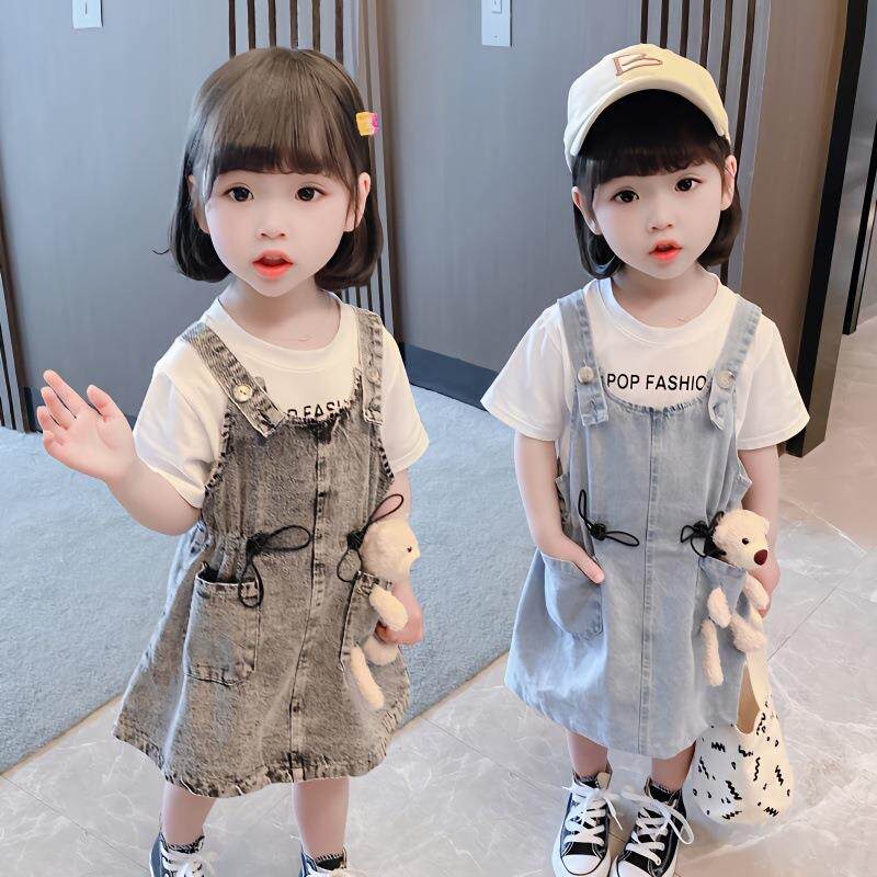 女童牛仔背带裙套装新款儿童夏装割草机/草坪机